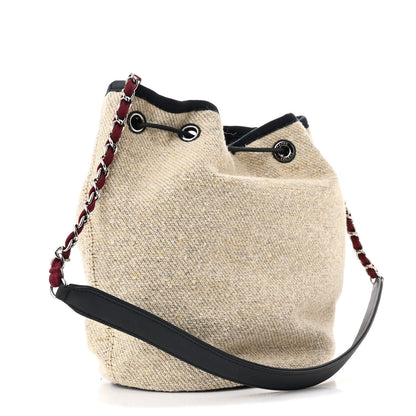 Chanel Striped Canvas Deauville Drawstring Bag Beige 3 of 11