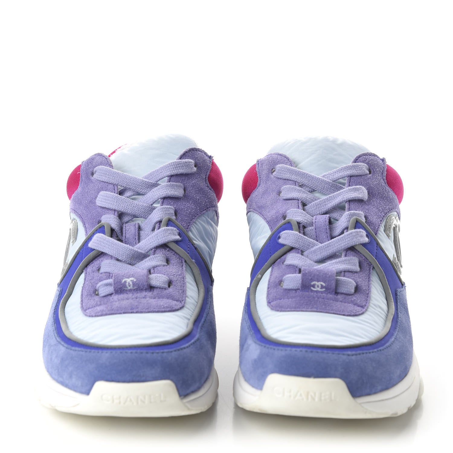 Chanel Nylon Calfskin Suede CC Womens Sneakers 38 Light Blue 2 of 9