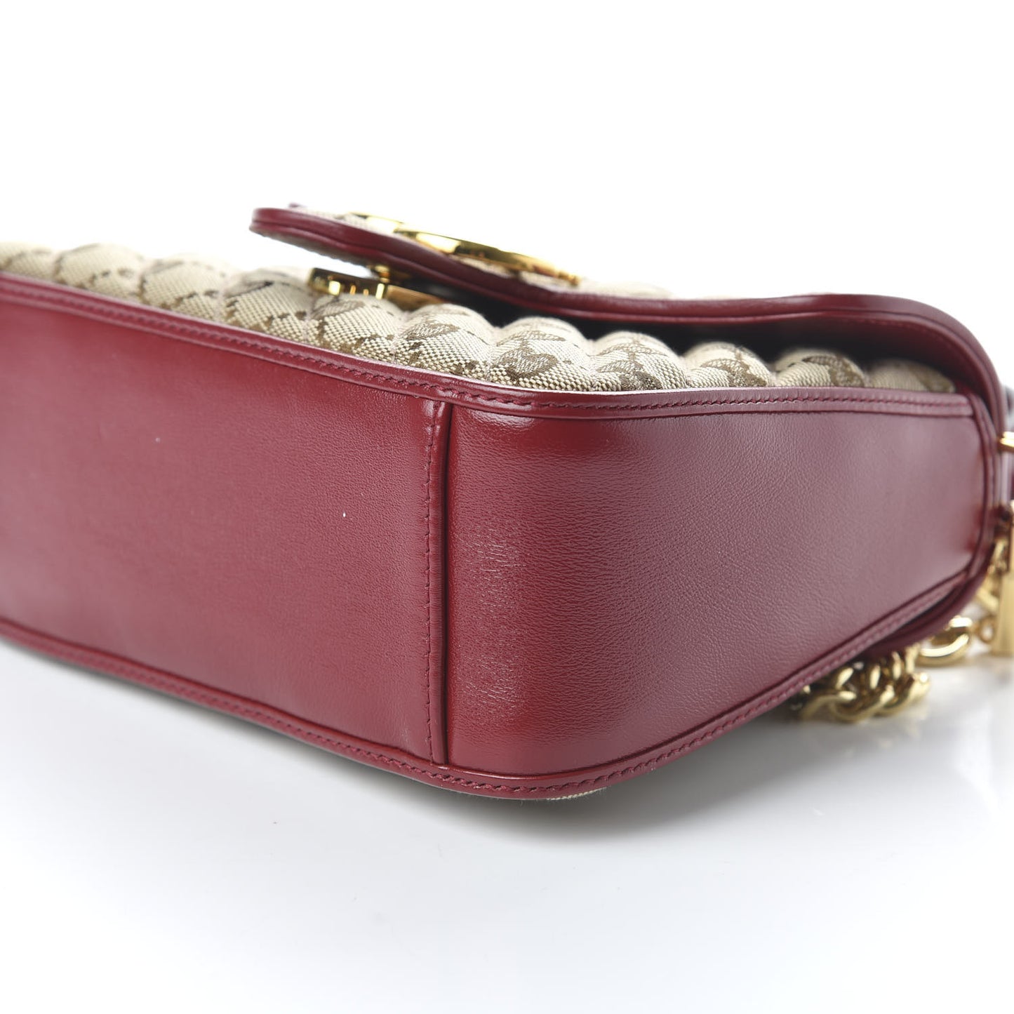 Monogram Glazed Calfskin Matelasse Diagonal Mini GG Marmont Top Handle Shoulder Bag Beige Ebony New Cherry Red