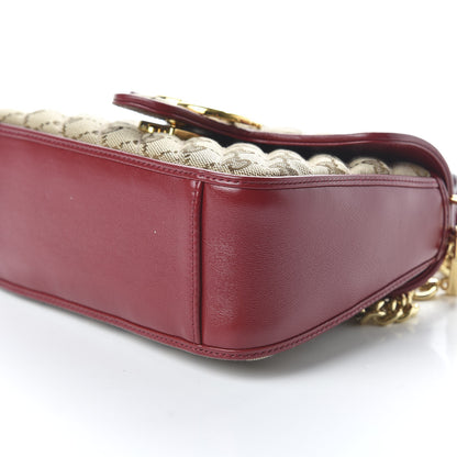 Gucci Monogram Glazed Calfskin Matelasse Diagonal Mini GG Marmont Top Handle Shoulder Bag Beige Ebony New Cherry Red 7 of 10