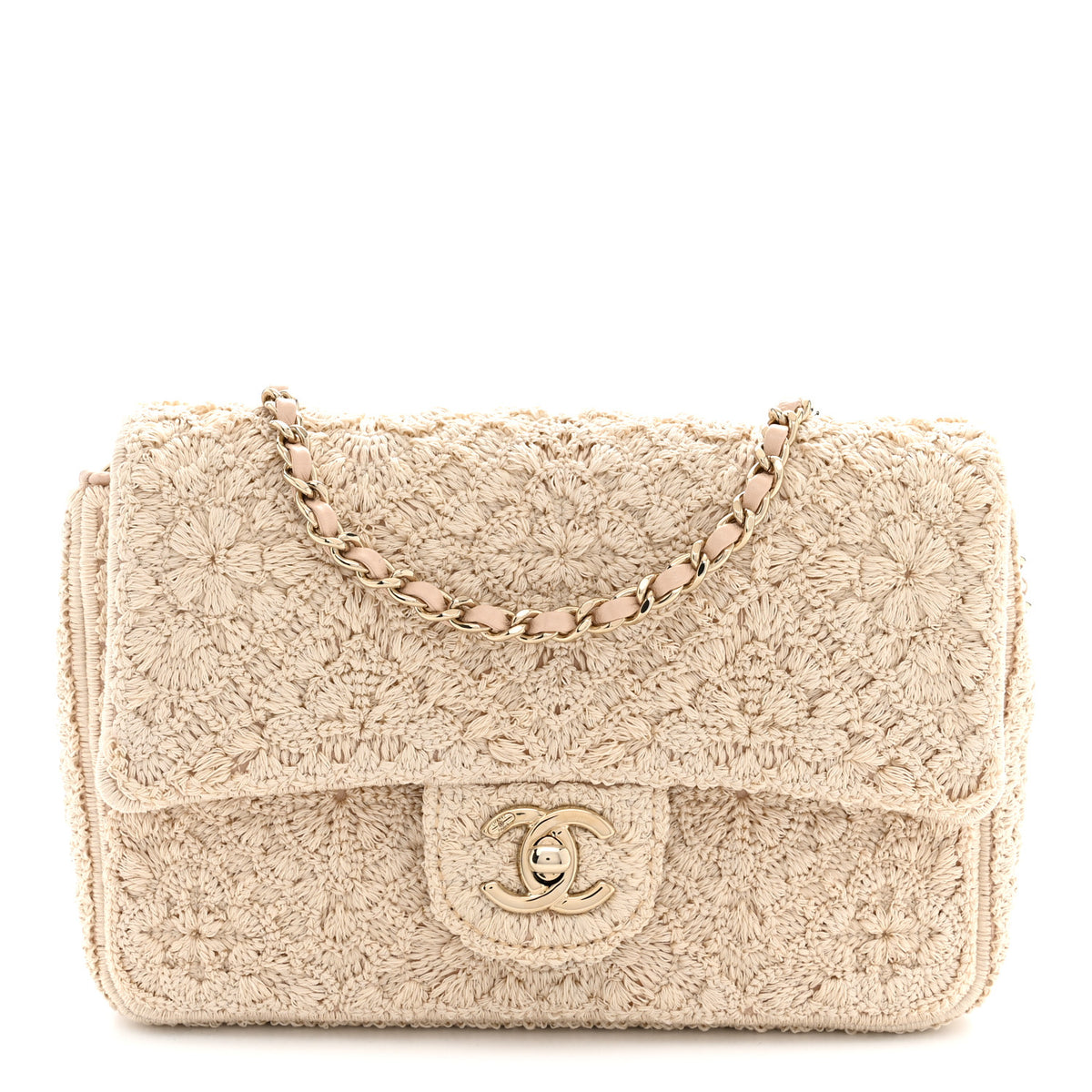 Chanel Crochet Embroidered Camelia Mini Rectangular Flap Ecru 1 of 10
