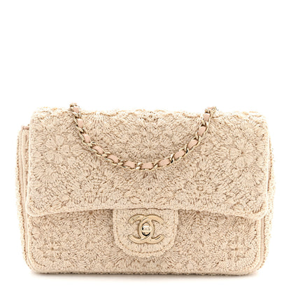 Chanel Crochet Embroidered Camelia Mini Rectangular Flap Ecru 1 of 10