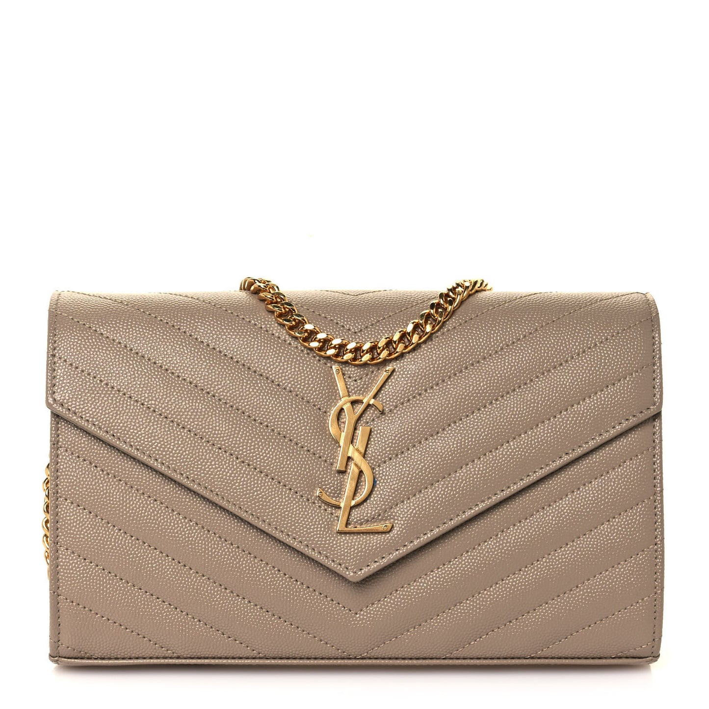 Grain De Poudre Matelasse Chevron Monogram Chain Wallet Deep Beige