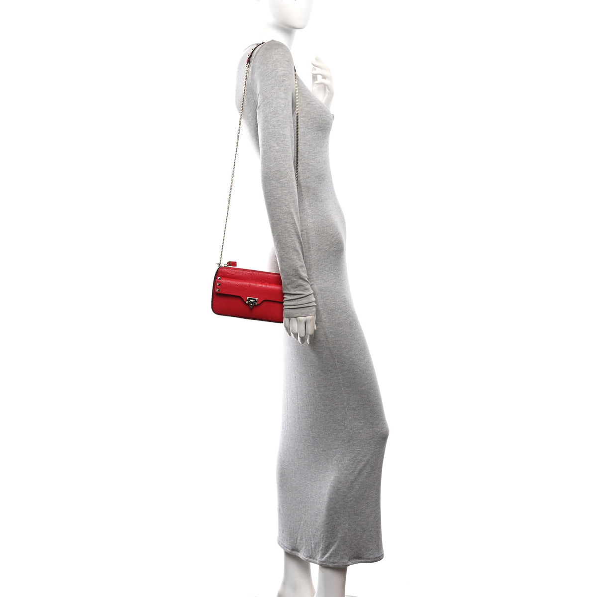 Valentino Garavani Grainy Calfskin Rockstud Flip Lock Chain Pouch Rouge Pur 2 of 9