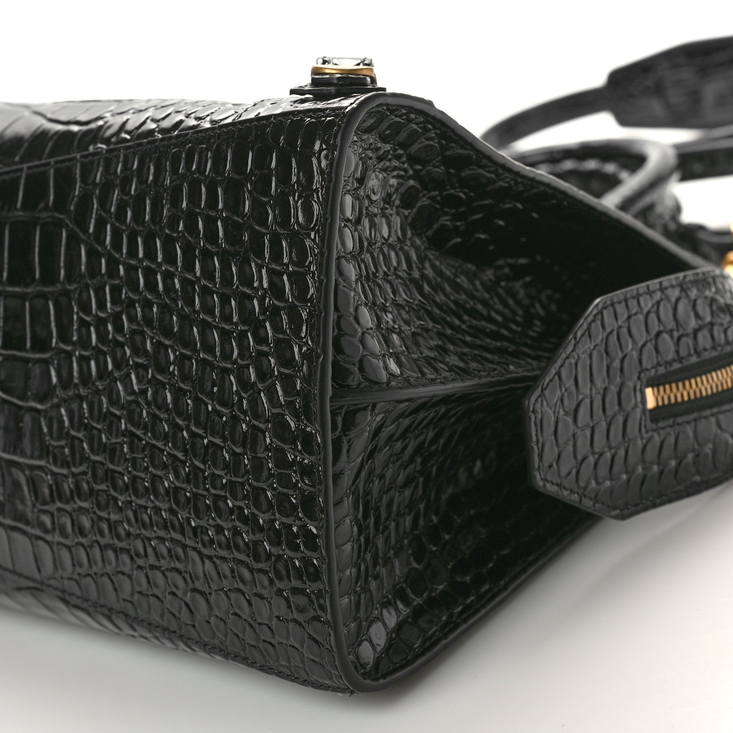 Balenciaga Shiny Supple Calfskin Crocodile Embossed Brass Hardware Neo Classic City Black 9 of 10