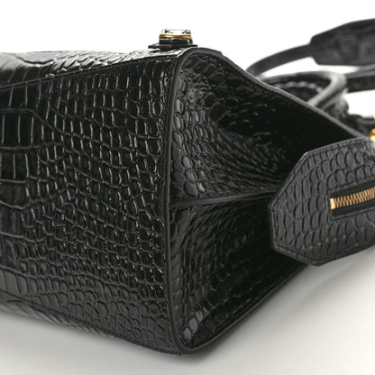 Balenciaga Shiny Supple Calfskin Crocodile Embossed Brass Hardware Neo Classic City Black 9 of 10