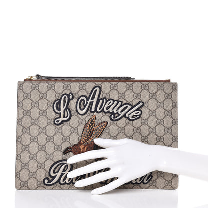Gucci Calfskin GG Supreme Monogram Blind for Love Embroidered Large Zip Pouch Brown 2 of 12