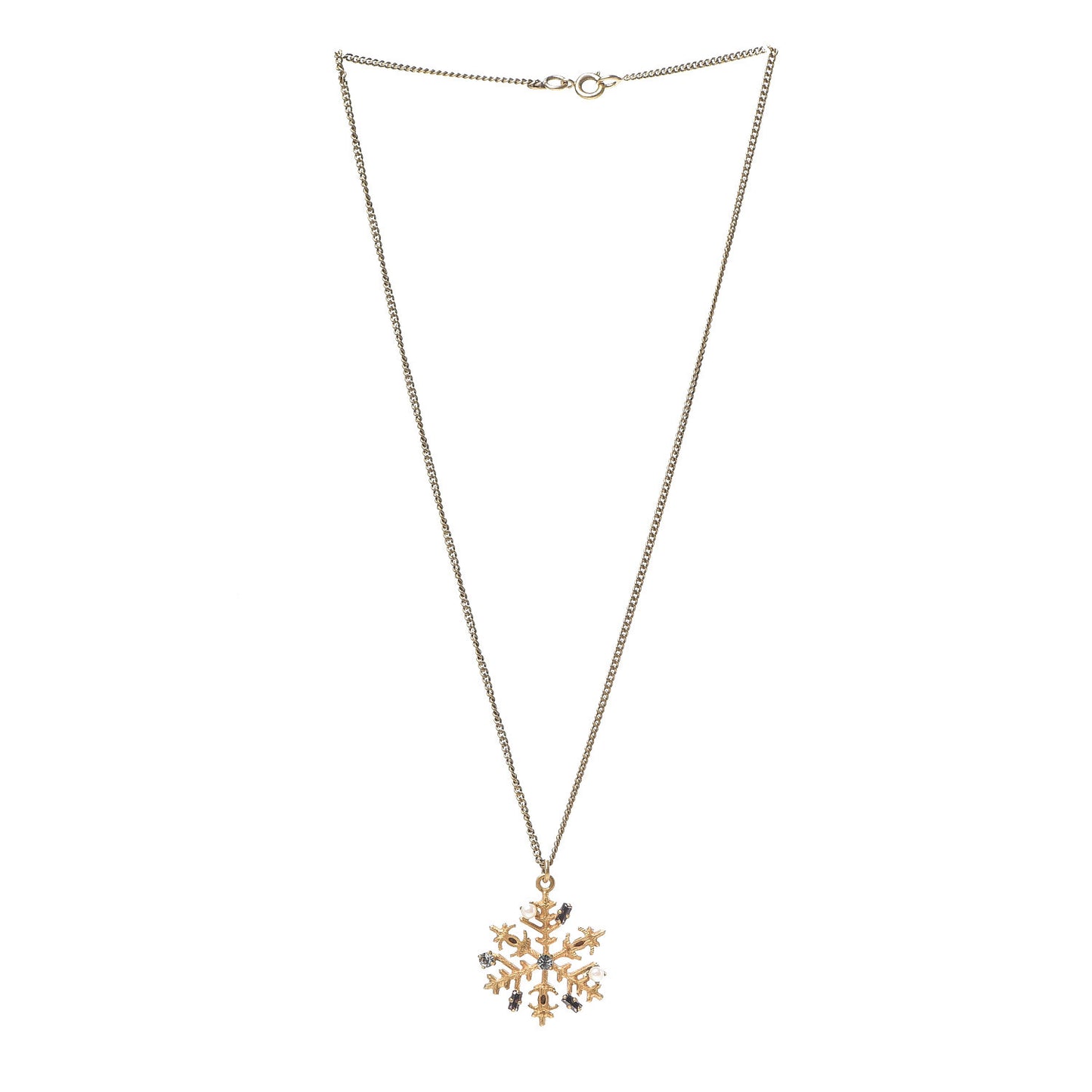 Crystal Pearl Snowflake CC Pendant Necklace Gold