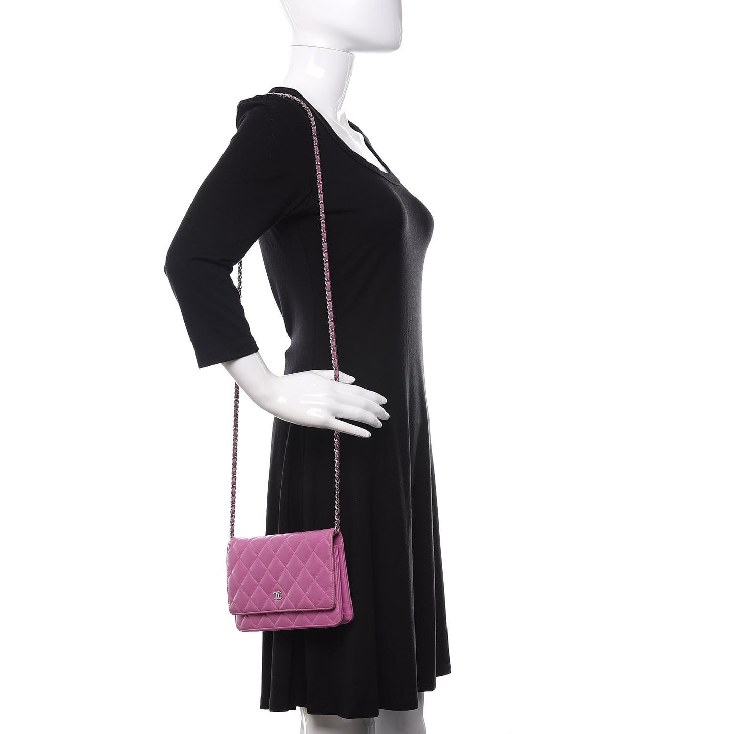 Lambskin Quilted Wallet On Chain WOC Purple