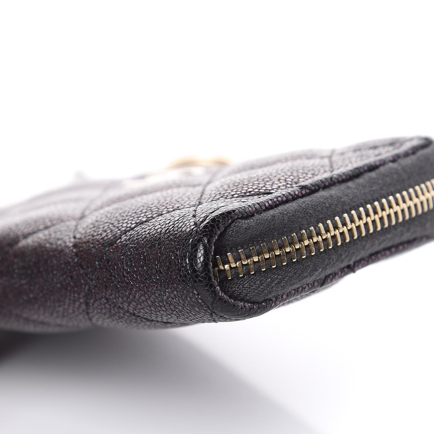 Iridescent Caviar Quilted Zipped Key Holder Case Black