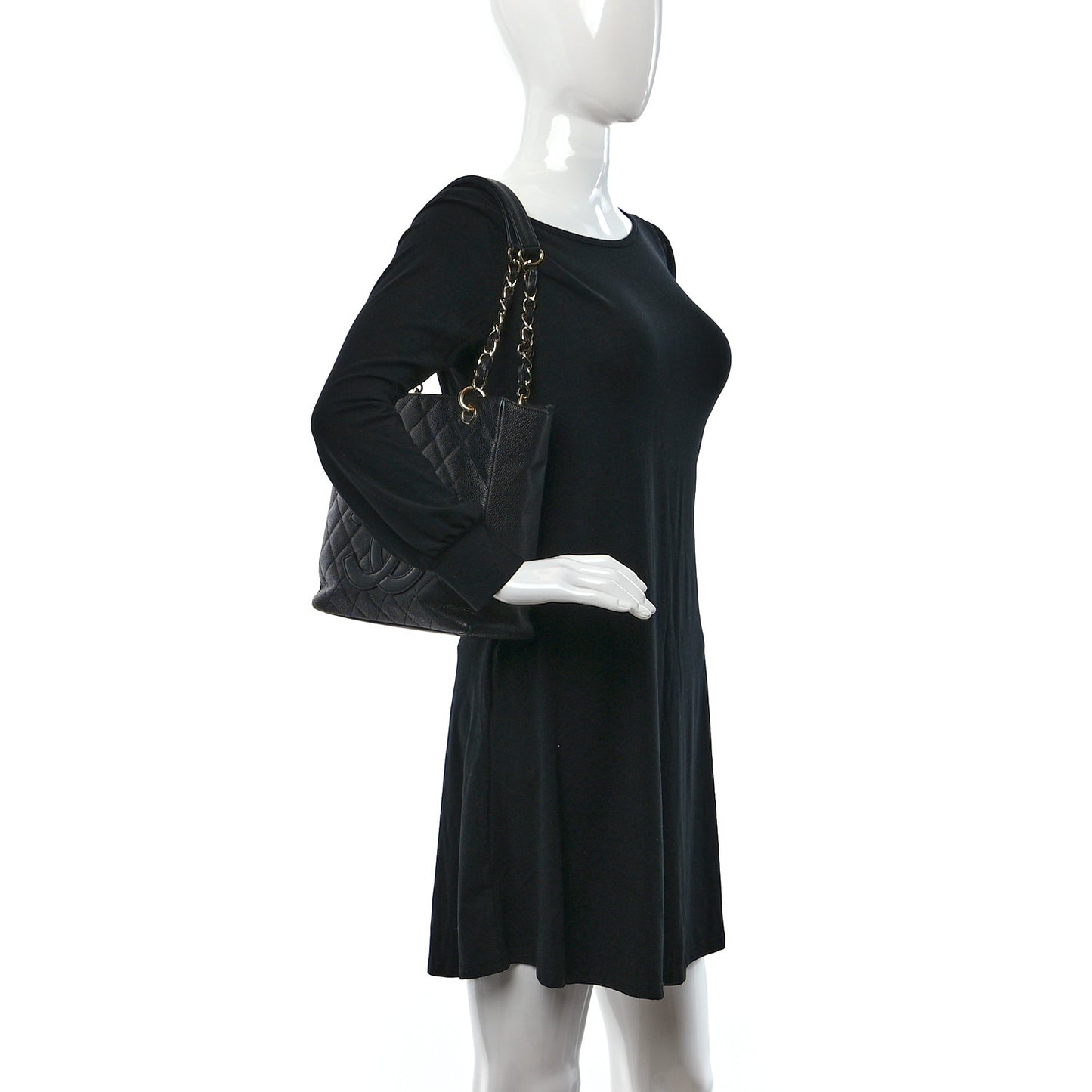 Caviar Quilted Petit Shopping Tote PST Black
