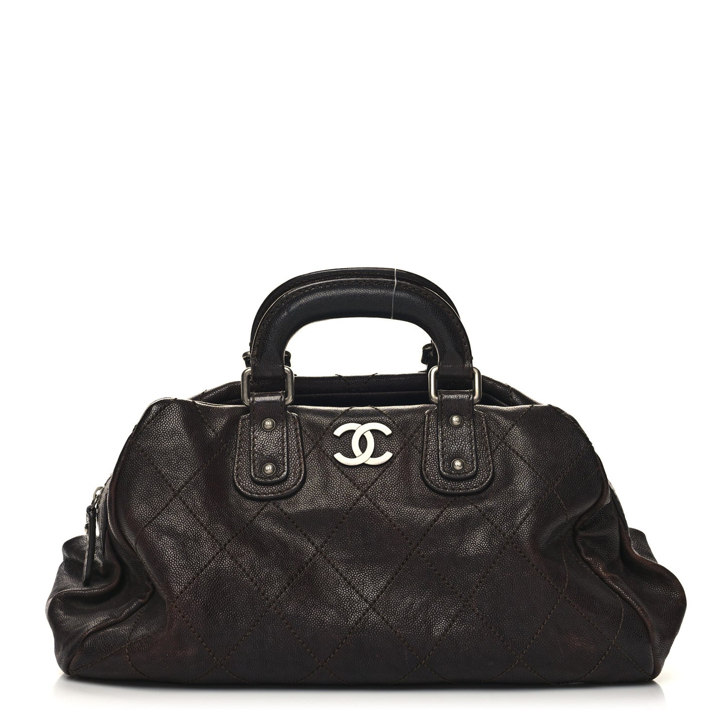 Caviar Quilted Bowler Tote Brown