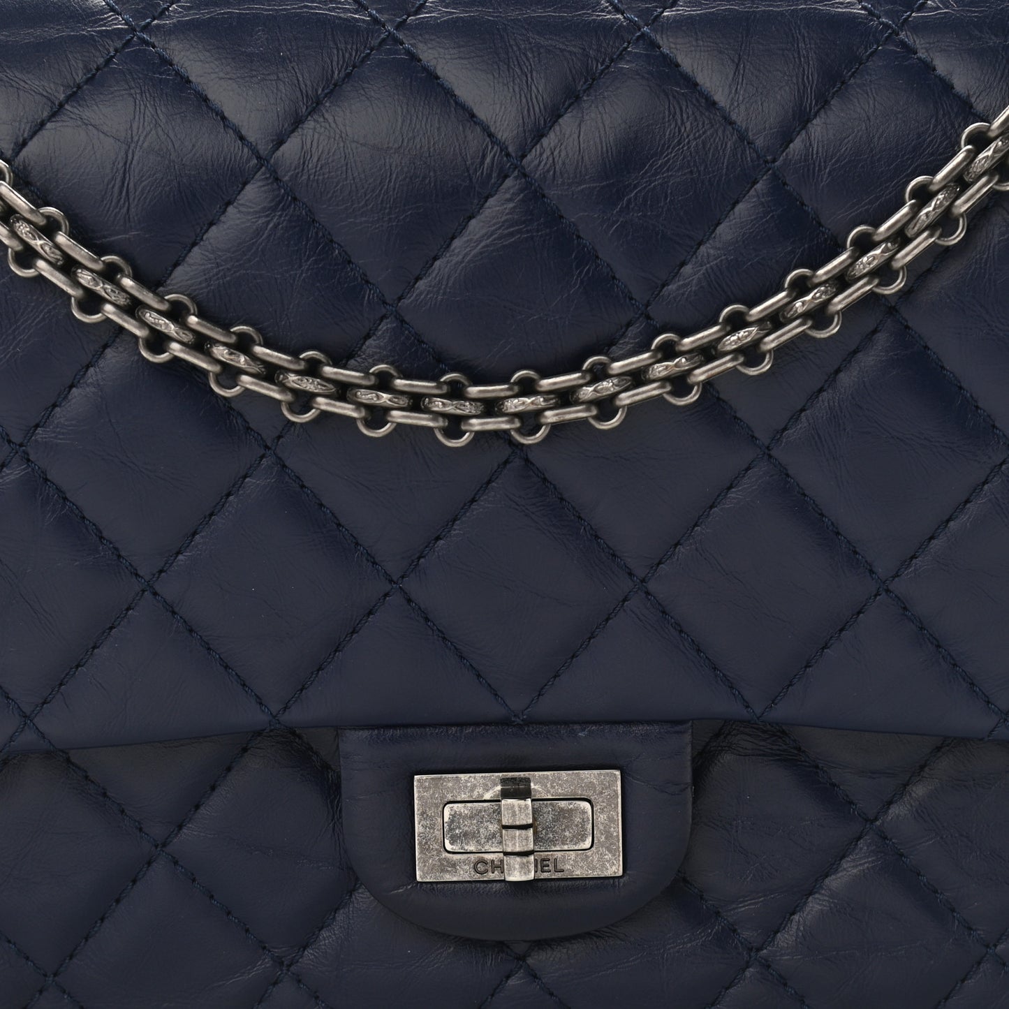 Aged Calfskin Quilted 2.55 Reissue 226 Flap Navy Blue