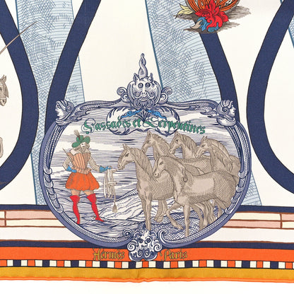 Hermes Silk Passades et Serpentines Double Face Scarf 90 Orange White Bleu 2 of 4