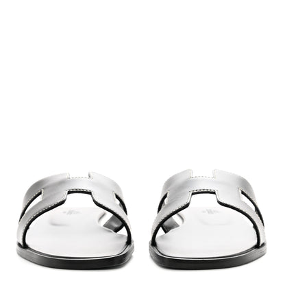 Hermes Box Calfskin Oran Sandals 37.5 Black 2 of 9