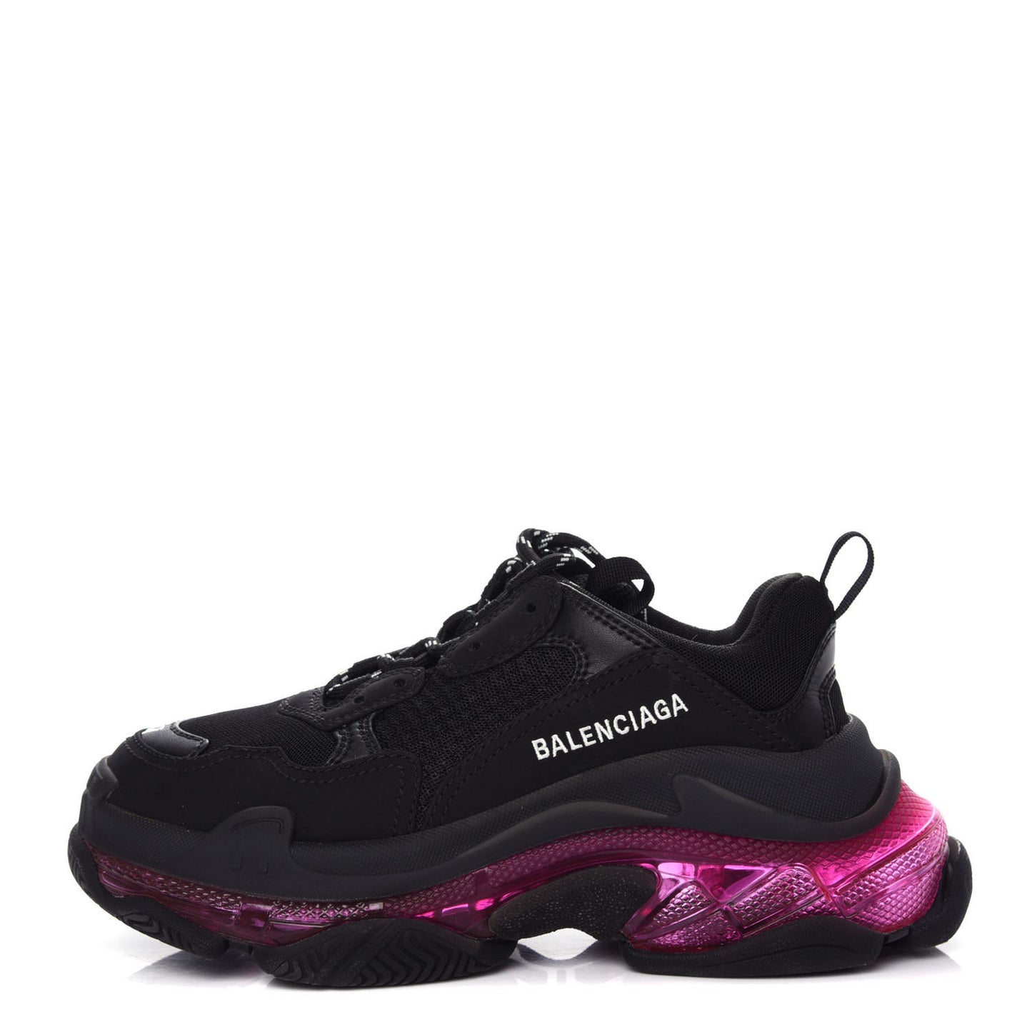 Fabric Mesh Clear Sole Fluo Womens Triple S Sneakers 37 Black Pink Neon