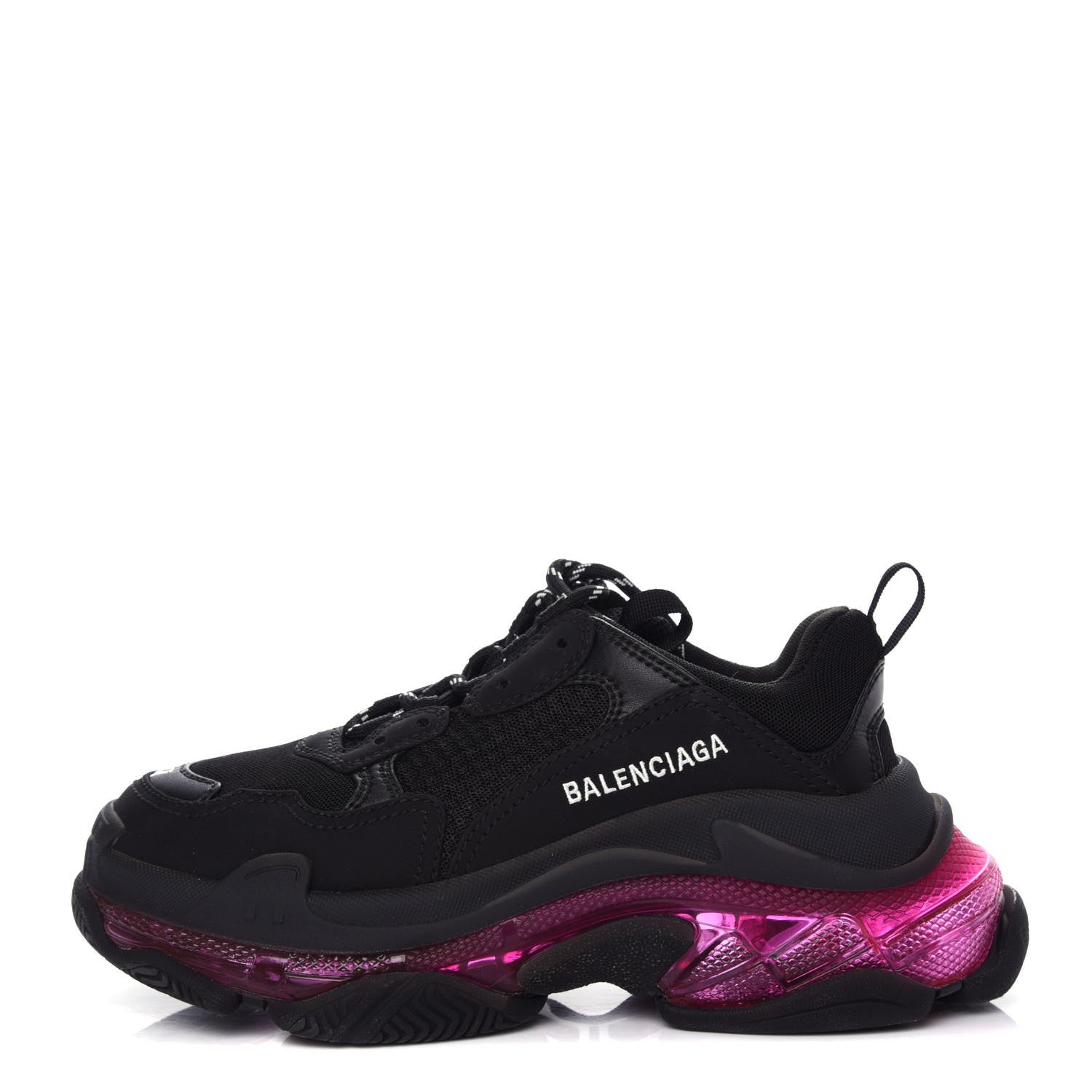 Balenciaga Fabric Mesh Clear Sole Fluo Womens Triple S Sneakers 37 Black Pink Neon 1 of 11