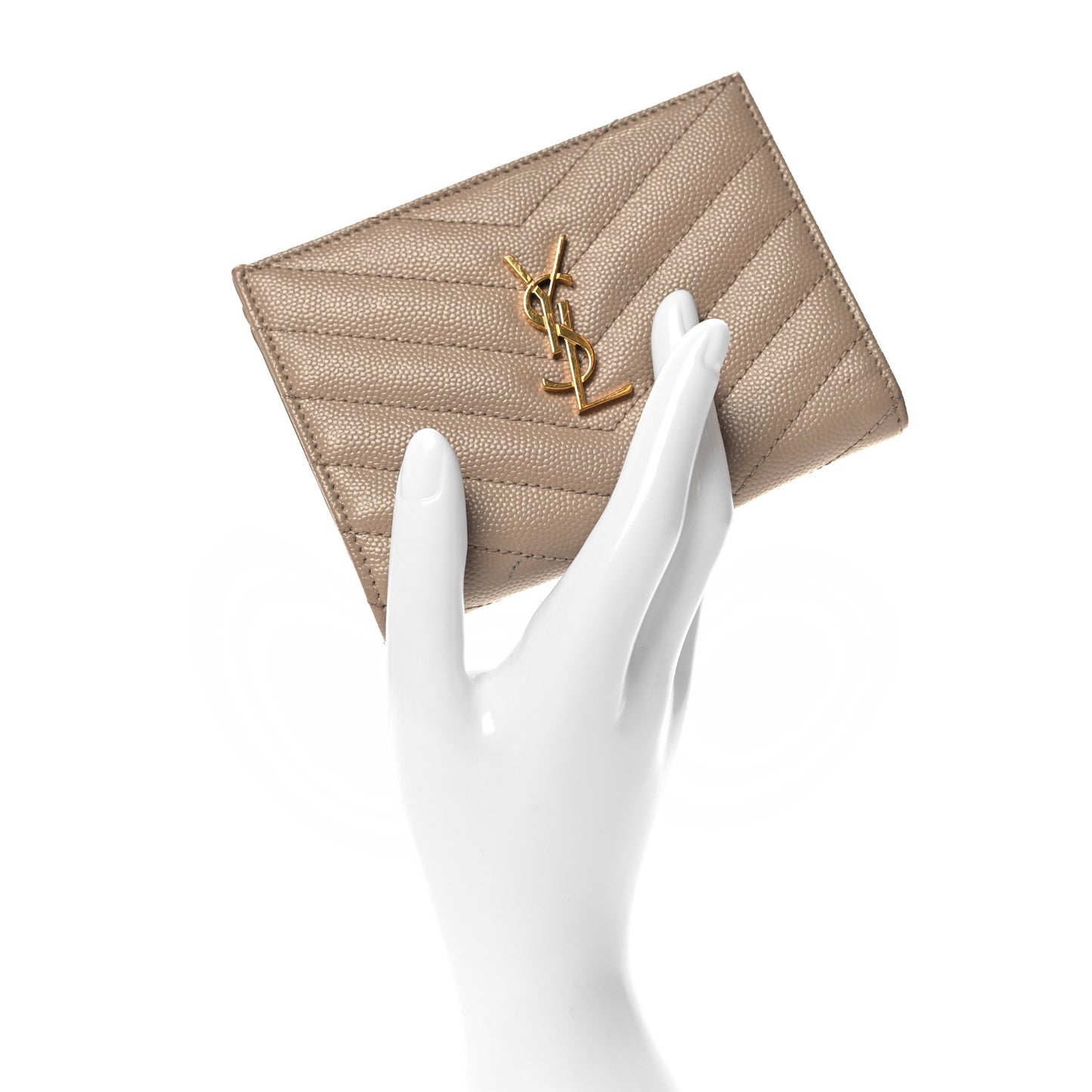 Grain De Poudre Matelasse Chevron Monogram Zipped Card Case Dark Beige