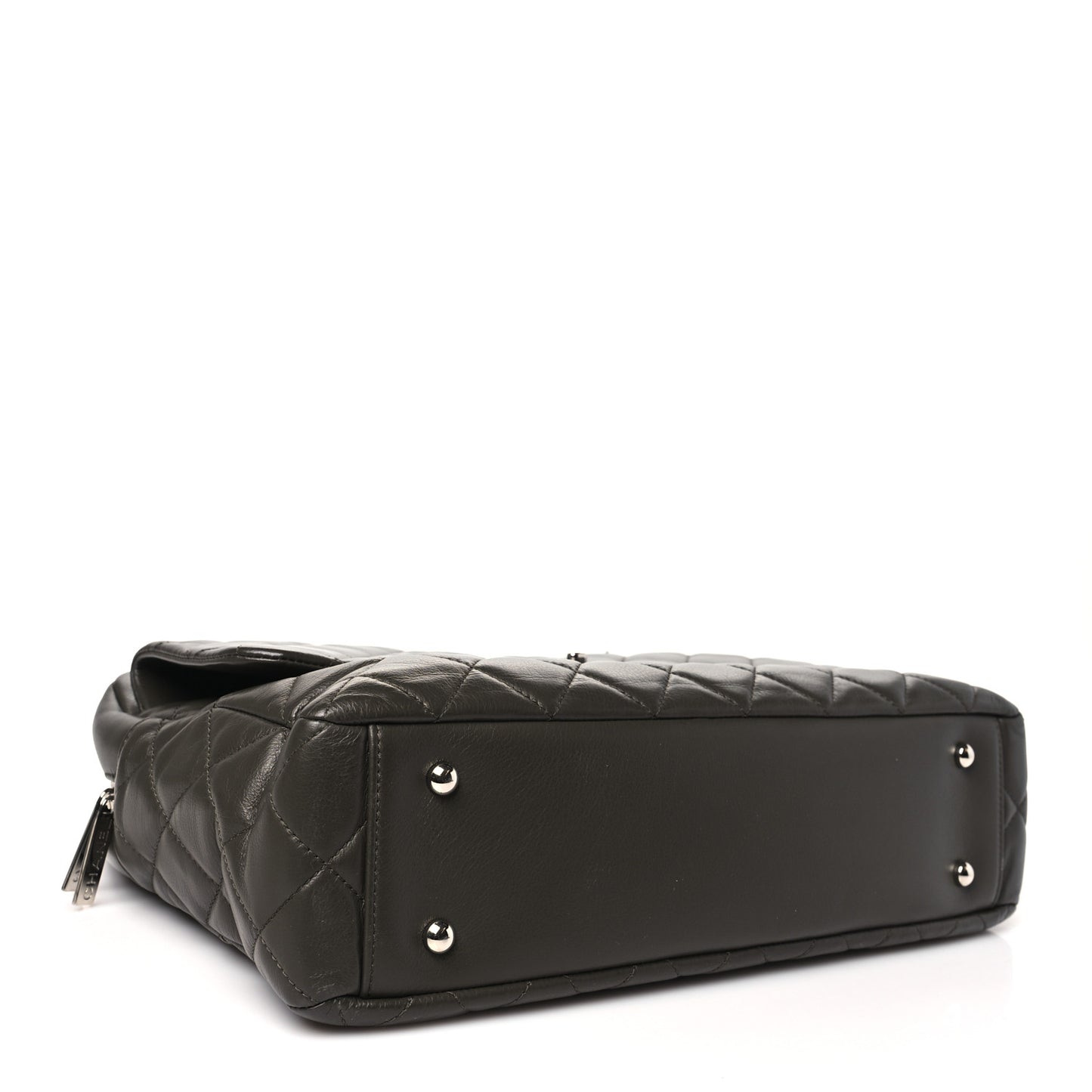 Lambskin Quilted Bowler Flap Shoulder Bag Khaki