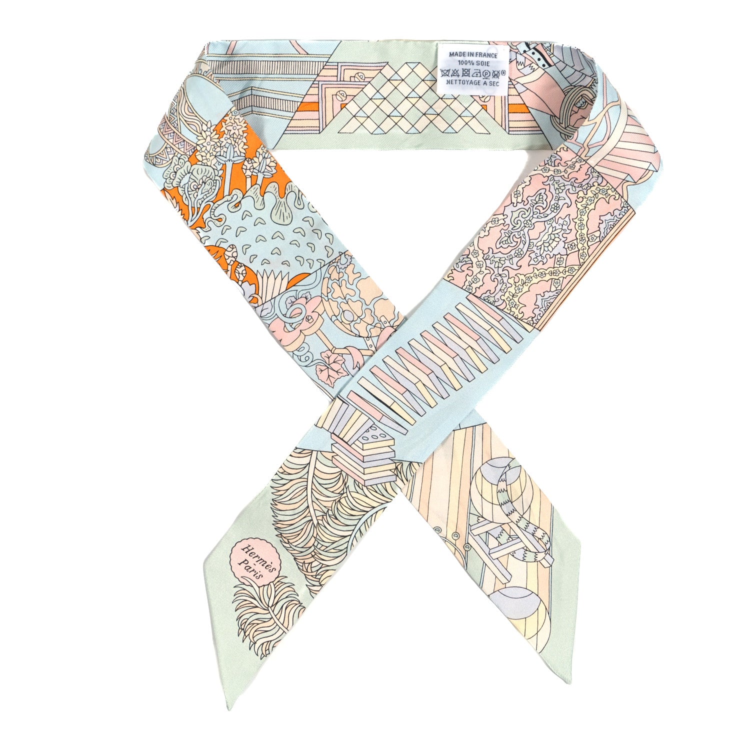 Hermes Silk De l'Ombrelle Aux Duels Twilly Ciel Rose Pale Orange 1 of 3