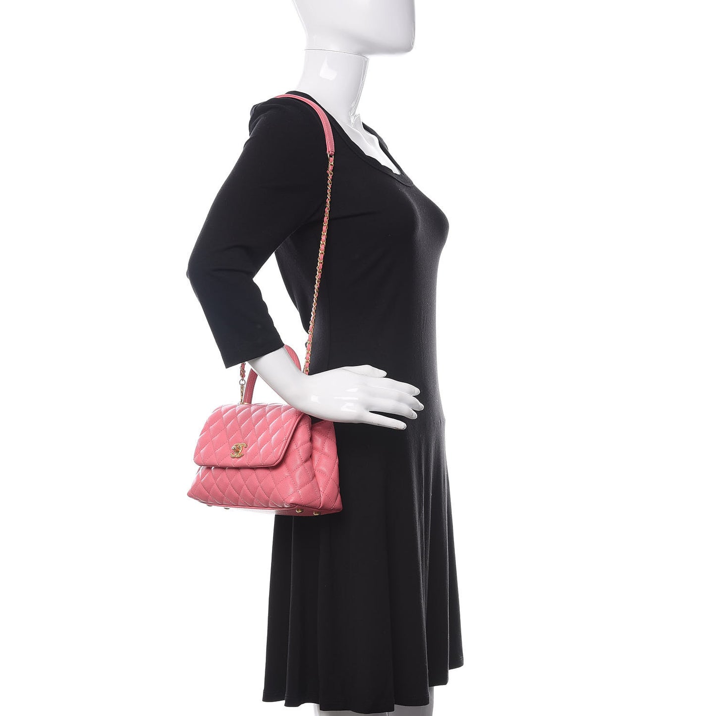 Caviar Lizard Embossed Quilted Mini Coco Handle Flap Pink