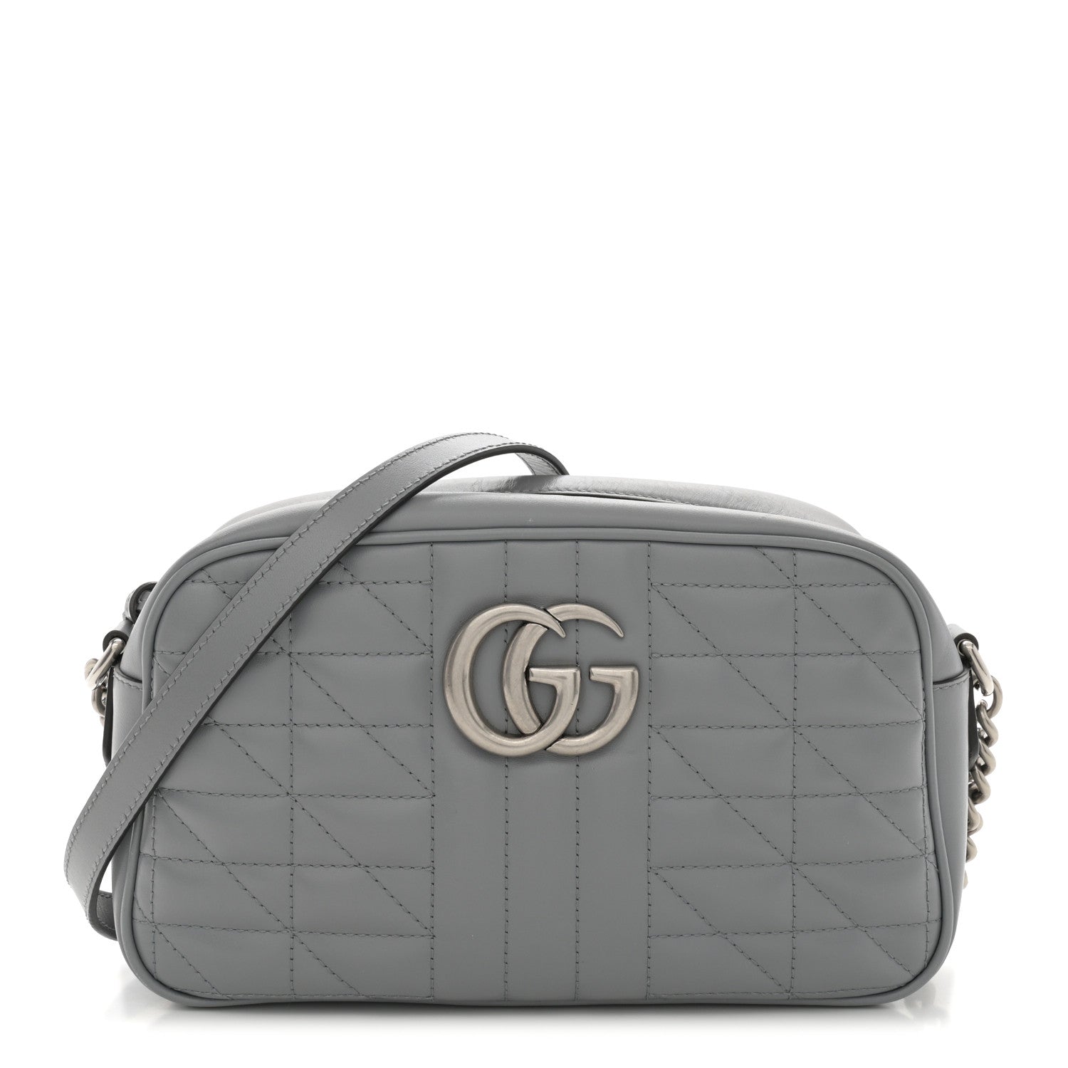 Gucci Calfskin Matelasse Aria Small GG Marmont Chain Shoulder Bag Deep Grey 1 of 12