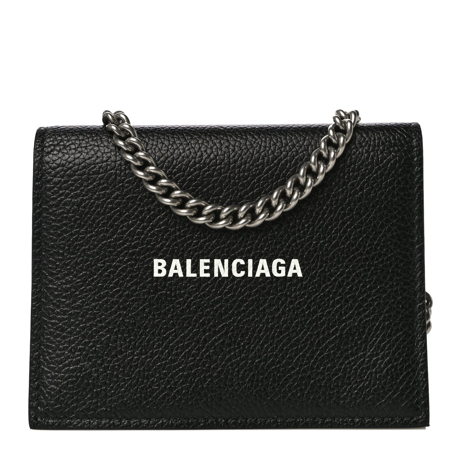 Grained Calfskin Logo Cash Chain Wallet Black White