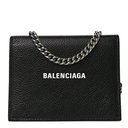 Balenciaga Grained Calfskin Logo Cash Chain Wallet Black White 1 of 13