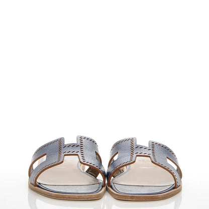 Hermes Patent Epsom Perforated Oran Sandals 41 Bleu Saphir 2 of 8