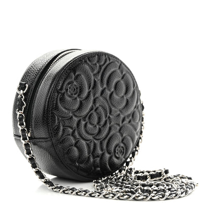 Chanel Caviar Camellia Embossed Round Clutch With Chain Black 3 of 11