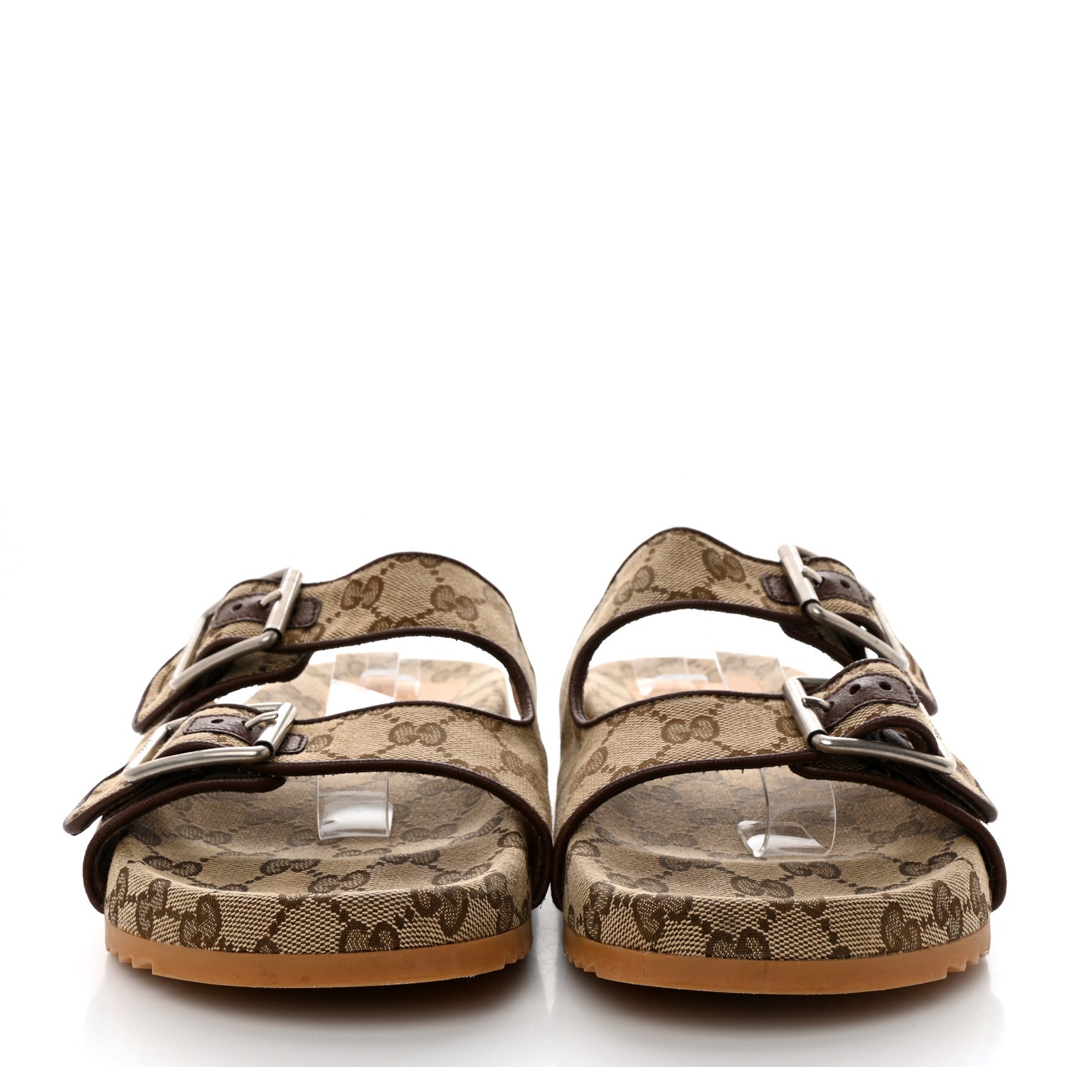 Gucci GG Monogram Lavaredo Eco Fabric Mens Slide Sandals With Straps 8 Beige Ebony Light Brown 2 of 9