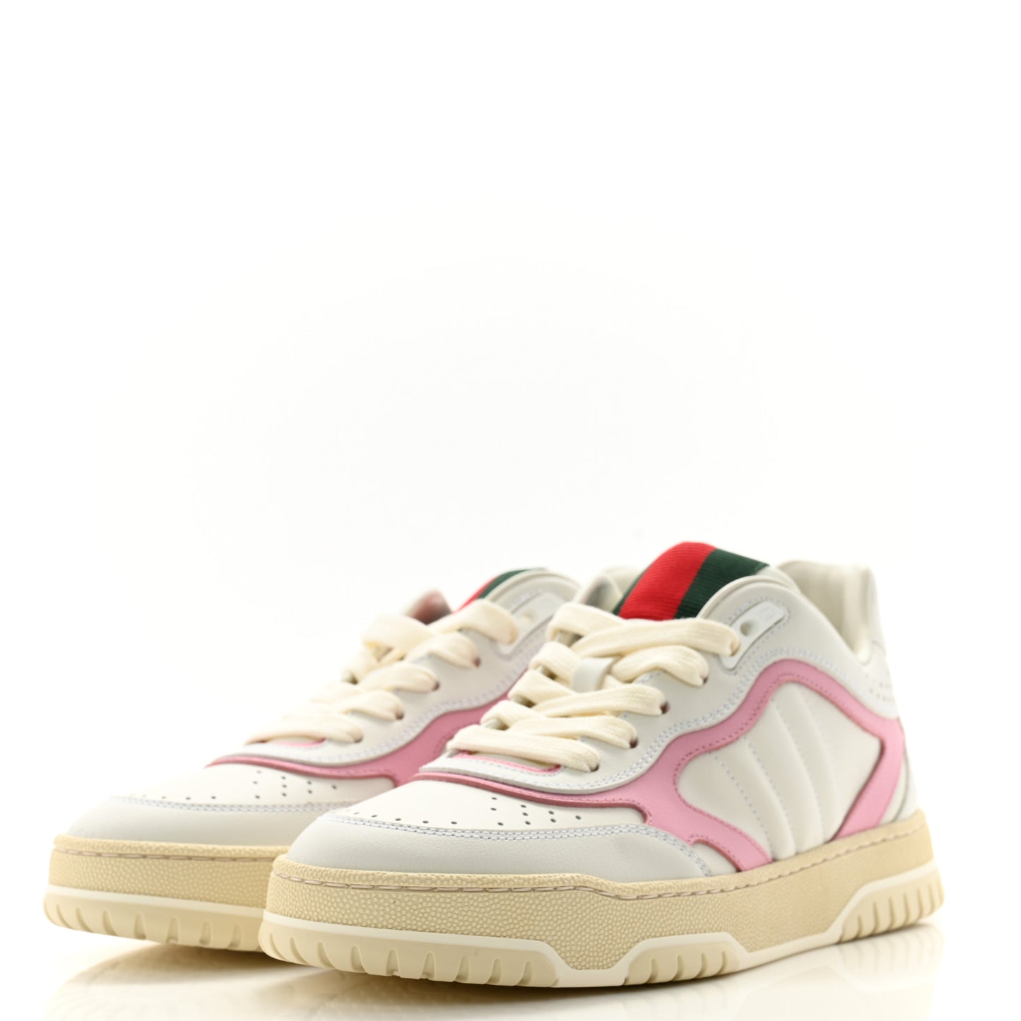 Calfskin Womens Re-Web Sneakers 37 White Pink