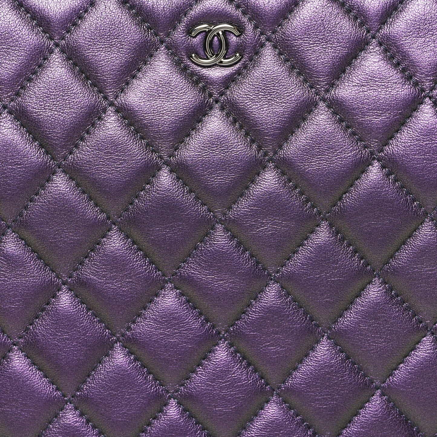 Iridescent Lambskin Quilted Large Cosmetic Case Purple Purple