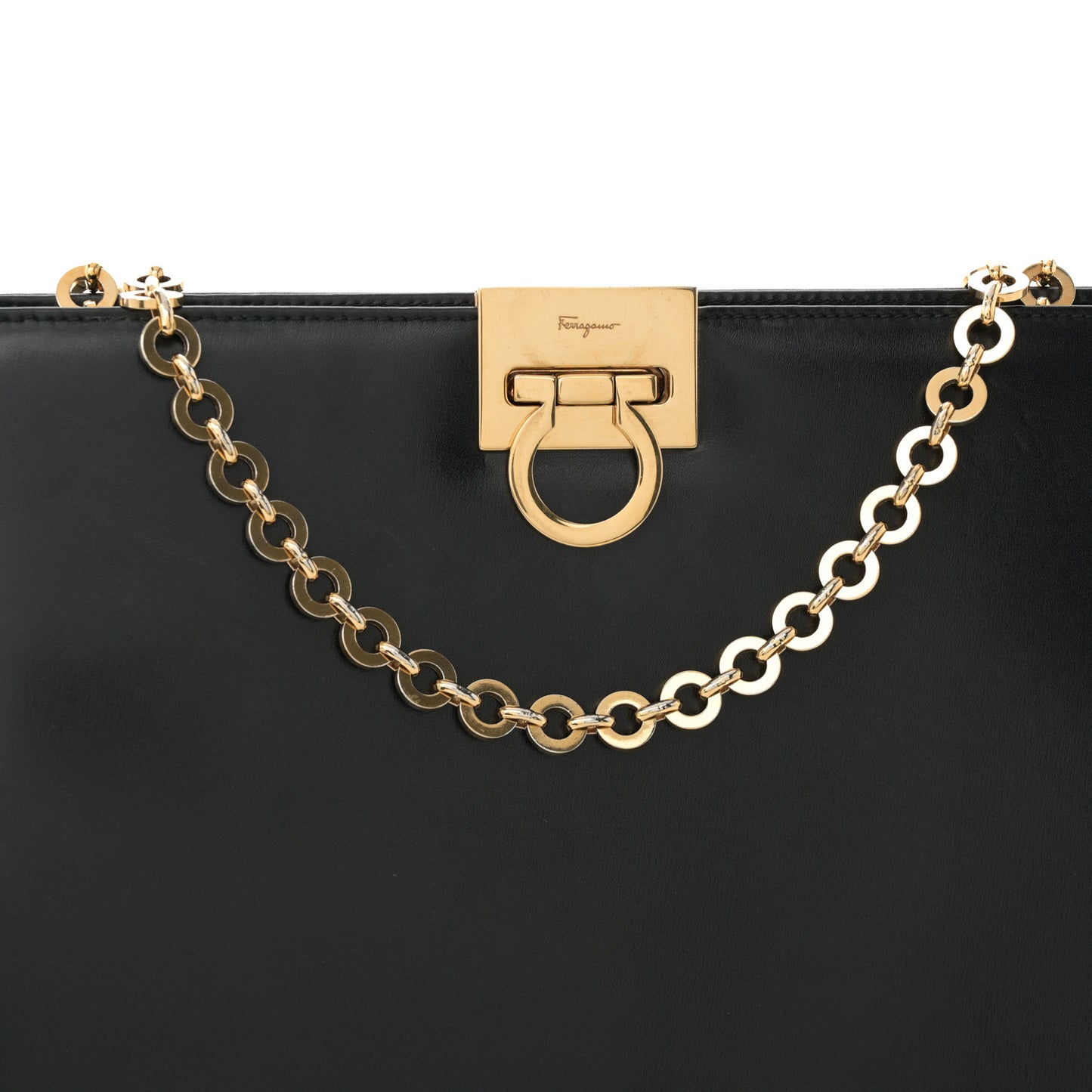 Brushed Calfskin Gancini Trifolio Chain Bag Black