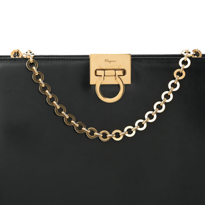Salvatore Ferragamo Brushed Calfskin Gancini Trifolio Chain Bag Black 7 of 10
