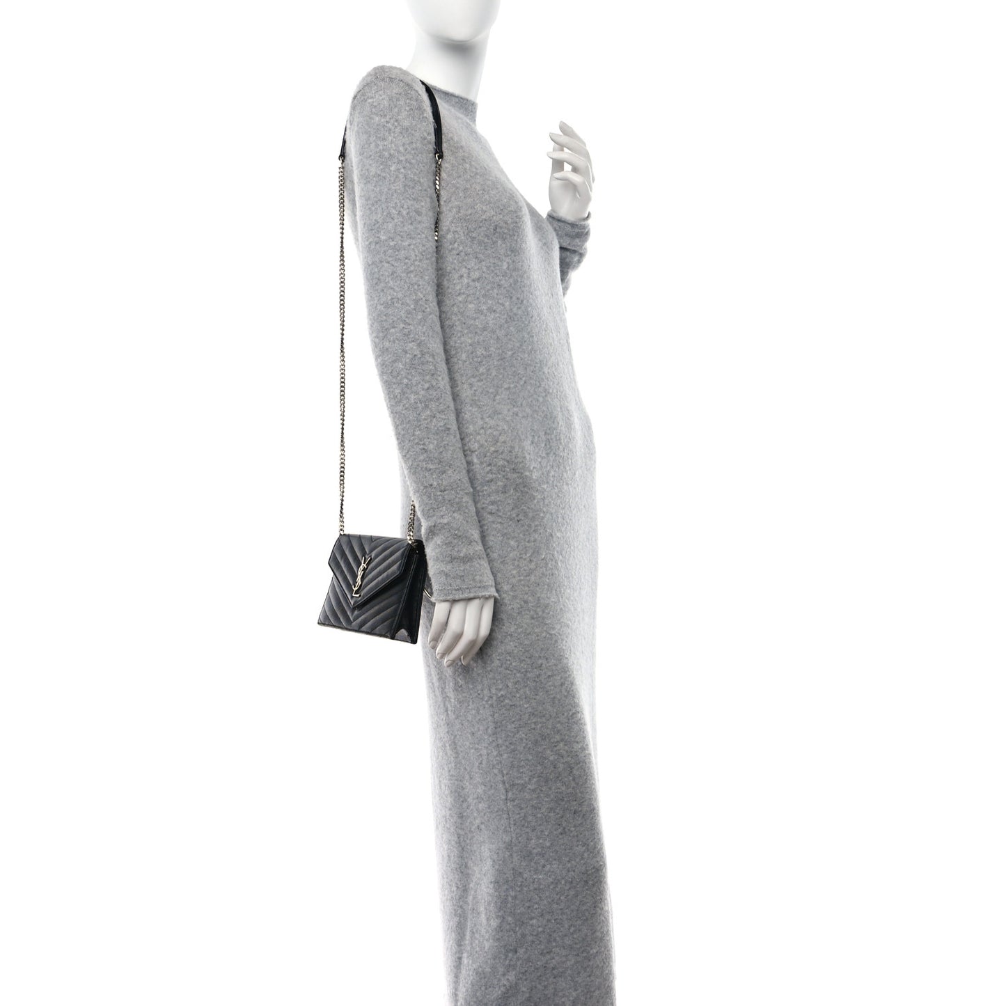 Grain De Poudre Matelasse Chevron Monogram Envelope Chain Wallet Black