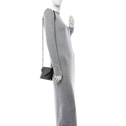 Saint Laurent Grain De Poudre Matelasse Chevron Monogram Envelope Chain Wallet Black 2 of 15