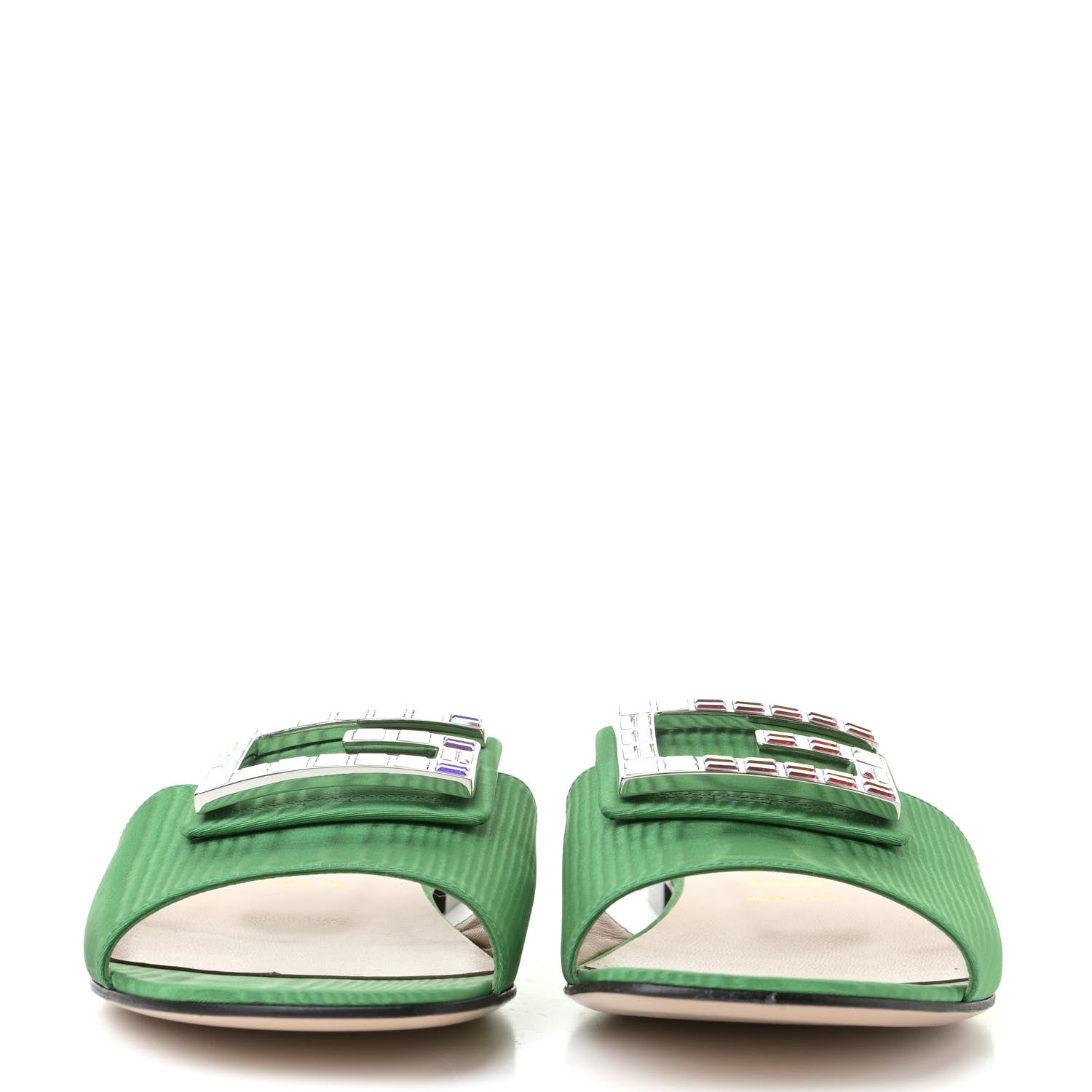 Gucci Moire Fabric Crystal Square G Madelyn Slide Sandals 40.5 New Shamarock 2 of 5