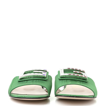 Gucci Moire Fabric Crystal Square G Madelyn Slide Sandals 40.5 New Shamarock 2 of 5