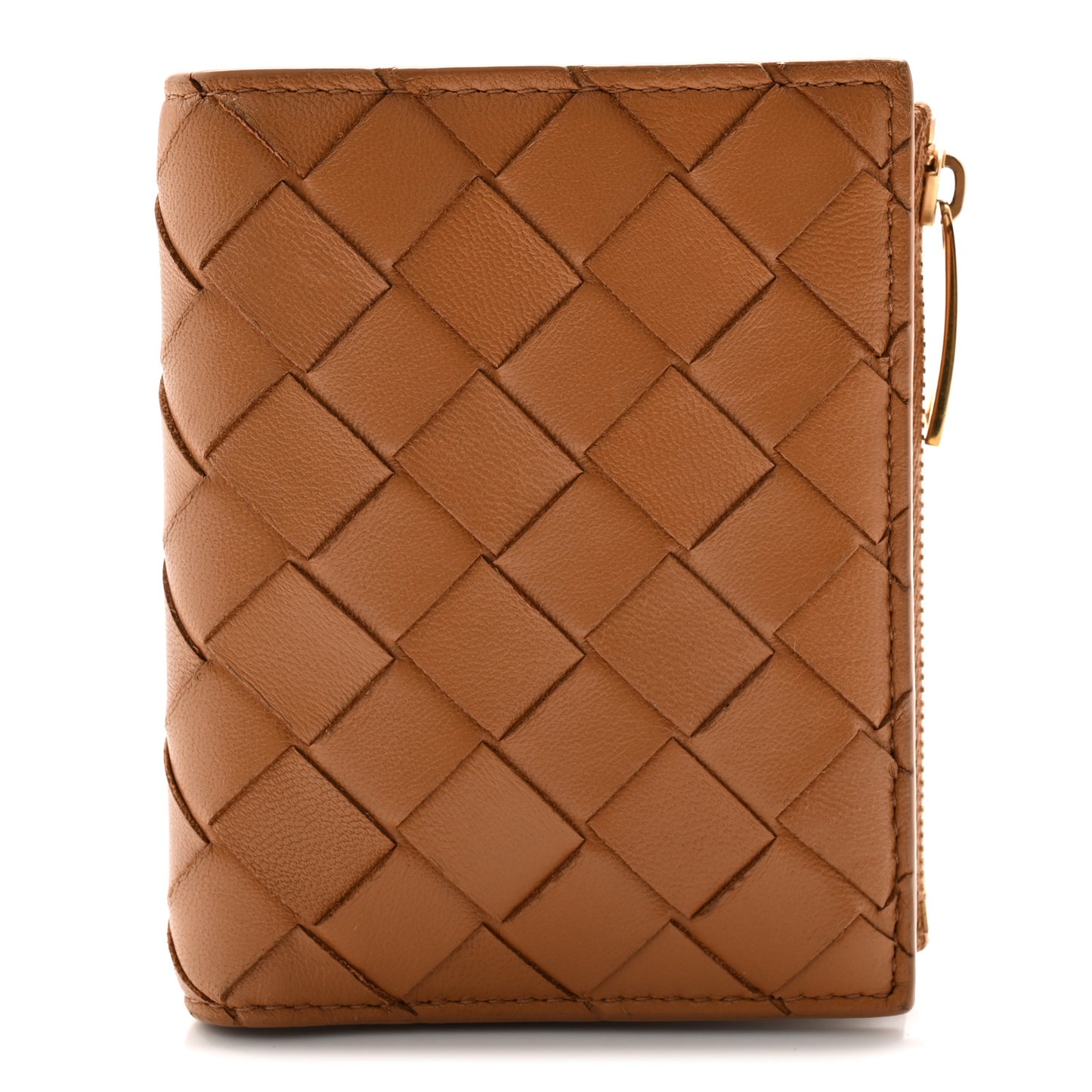 Nappa Intrecciato Small Bi-Fold Zip Wallet Caramel