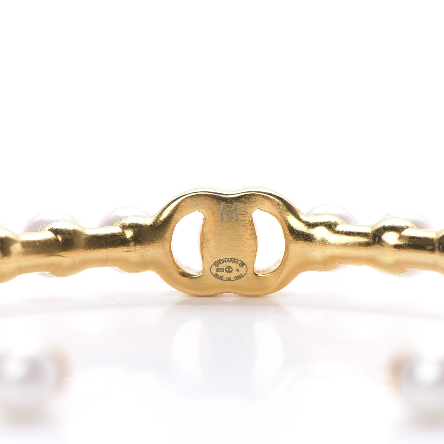 Chanel Pearl CC Cuff Bracelet M Gold Pearly White 4 of 7
