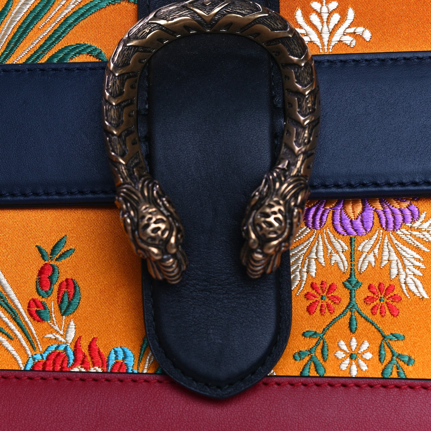 Satin Calfskin Bamboo Web Tokyo Print Medium Dionysus Top Handle Bag Giallo Multicolor Blue Agata Hibiscus Red
