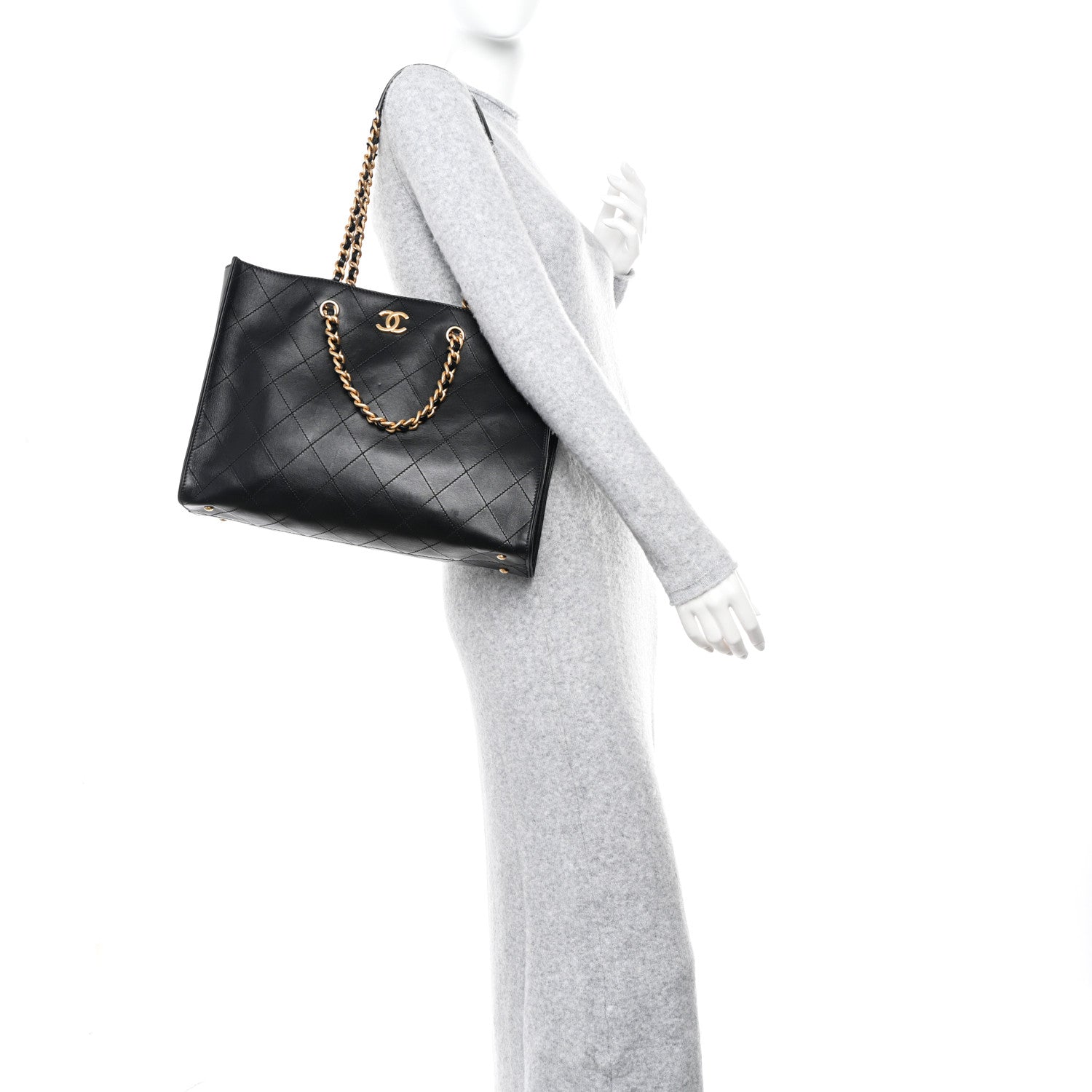 Chanel Calfskin Stitched Large Shopping Tote Black 2 of 16
