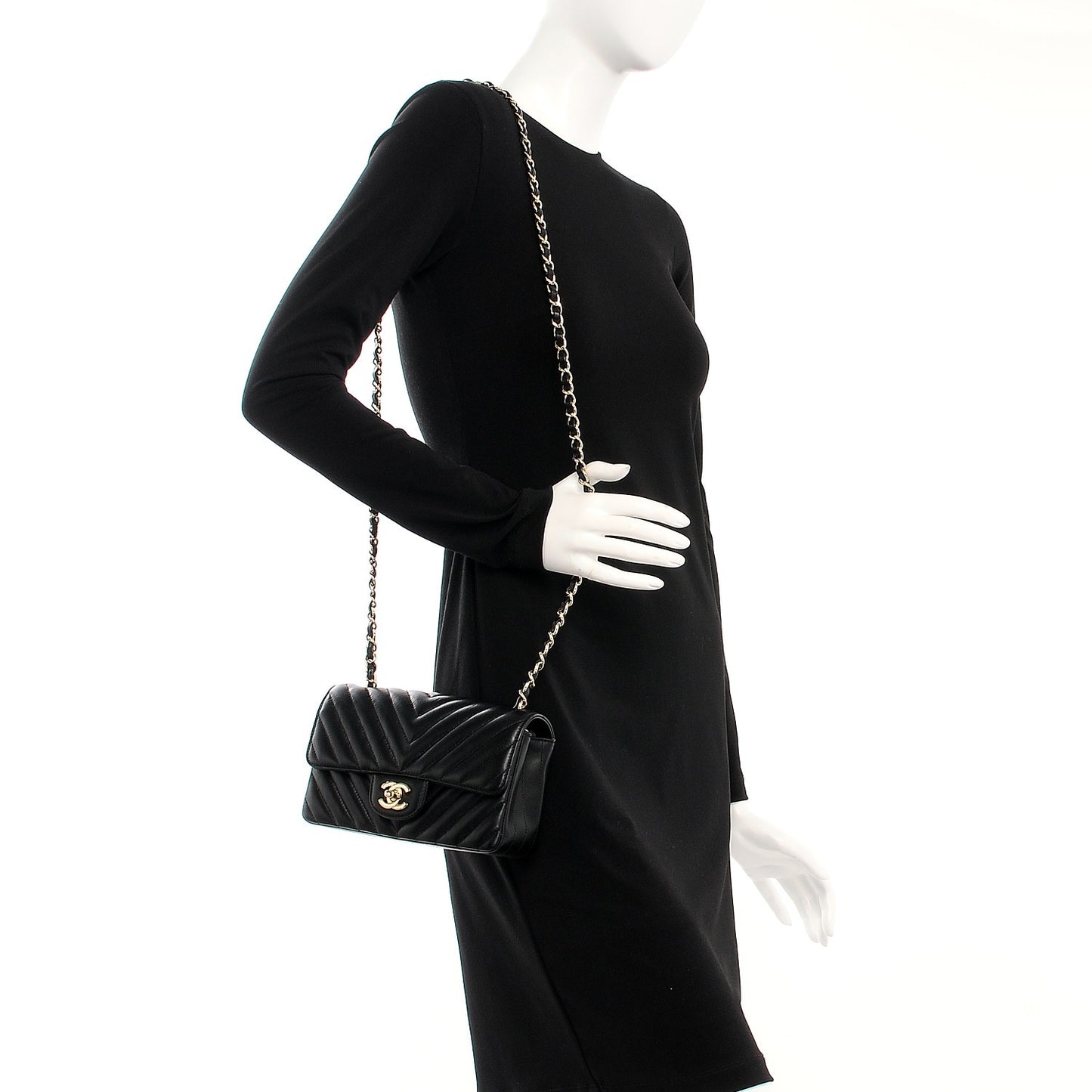 Lambskin Chevron Quilted Mini Rectangular Flap Black