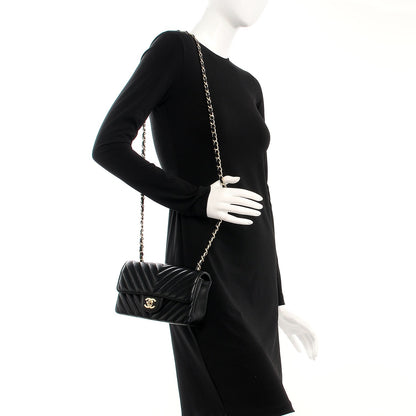 Chanel Lambskin Chevron Quilted Mini Rectangular Flap Black 2 of 8