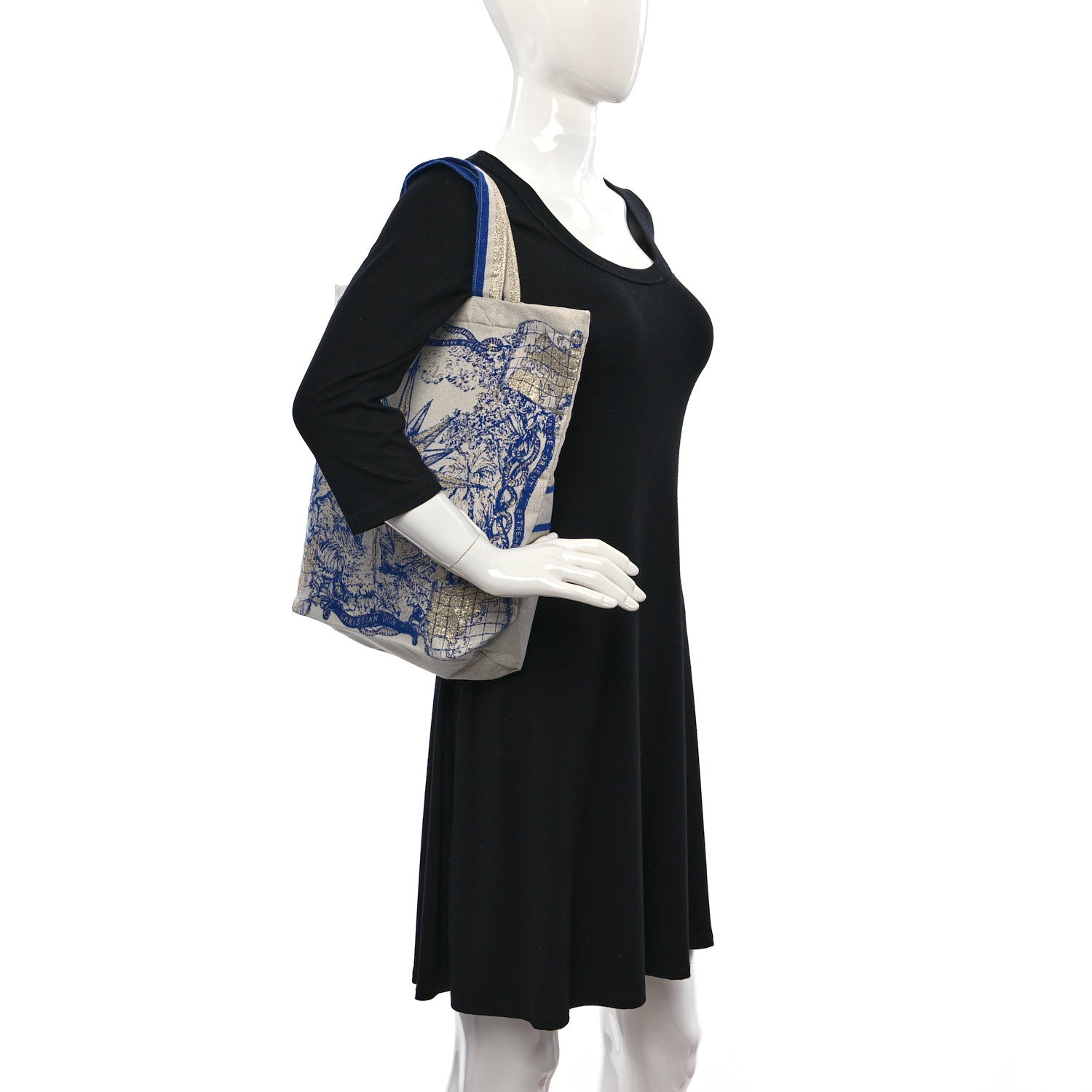 Christian Dior Canvas Print Tote Ivory Blue 2 of 9