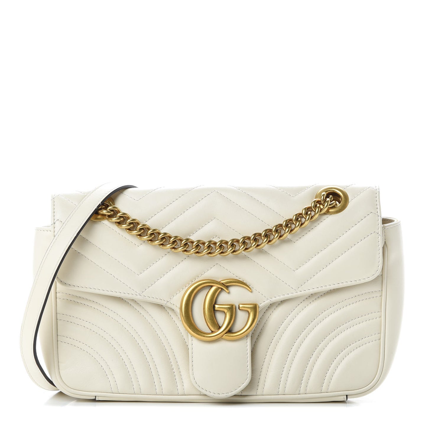 Calfskin Matelasse Small GG Marmont Shoulder Bag White