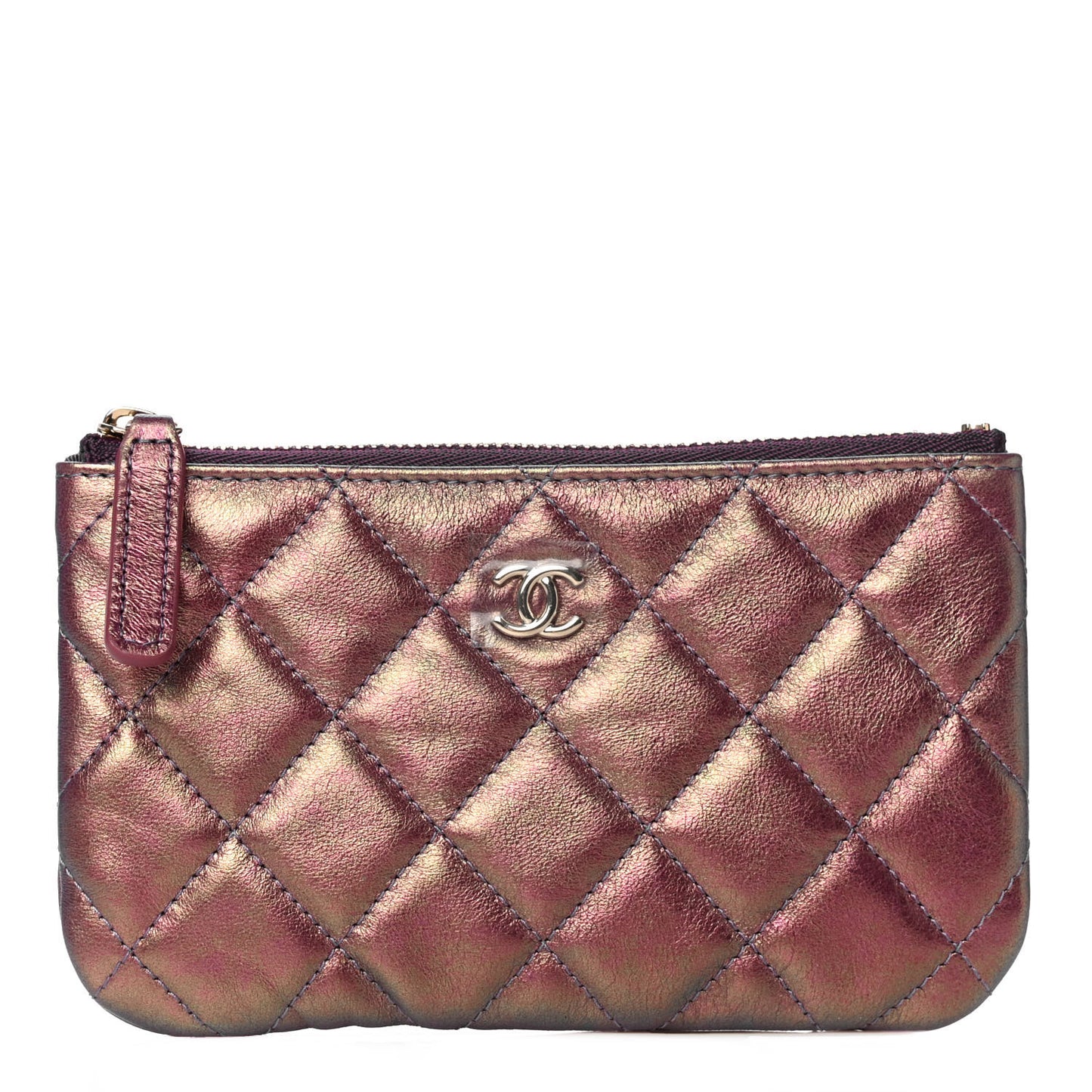Iridescent Lambskin Quilted Small Cosmetic Case Purple