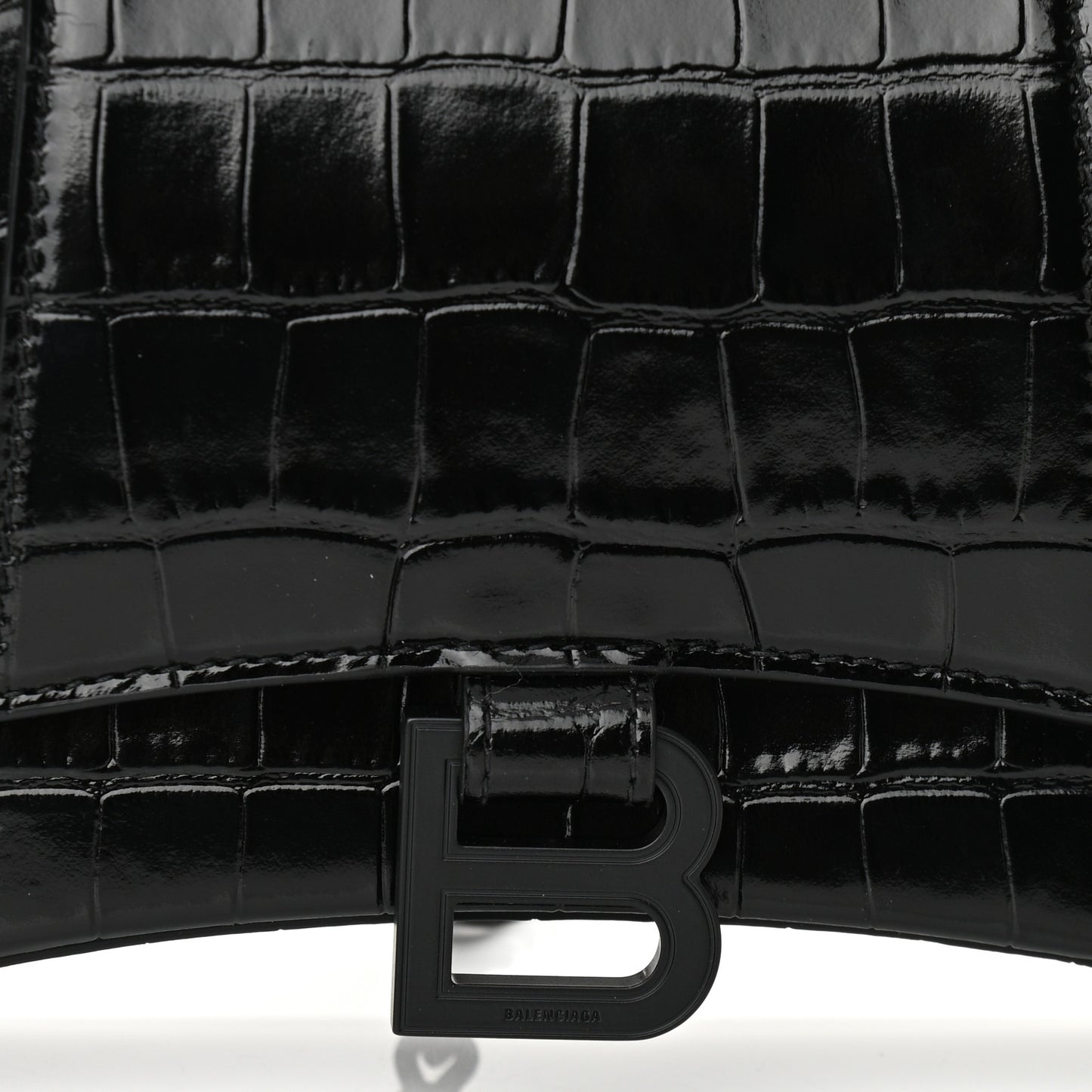 Shiny Calfskin Monochrome Crocodile Embossed Small Hourglass Evening Chain Bag Black