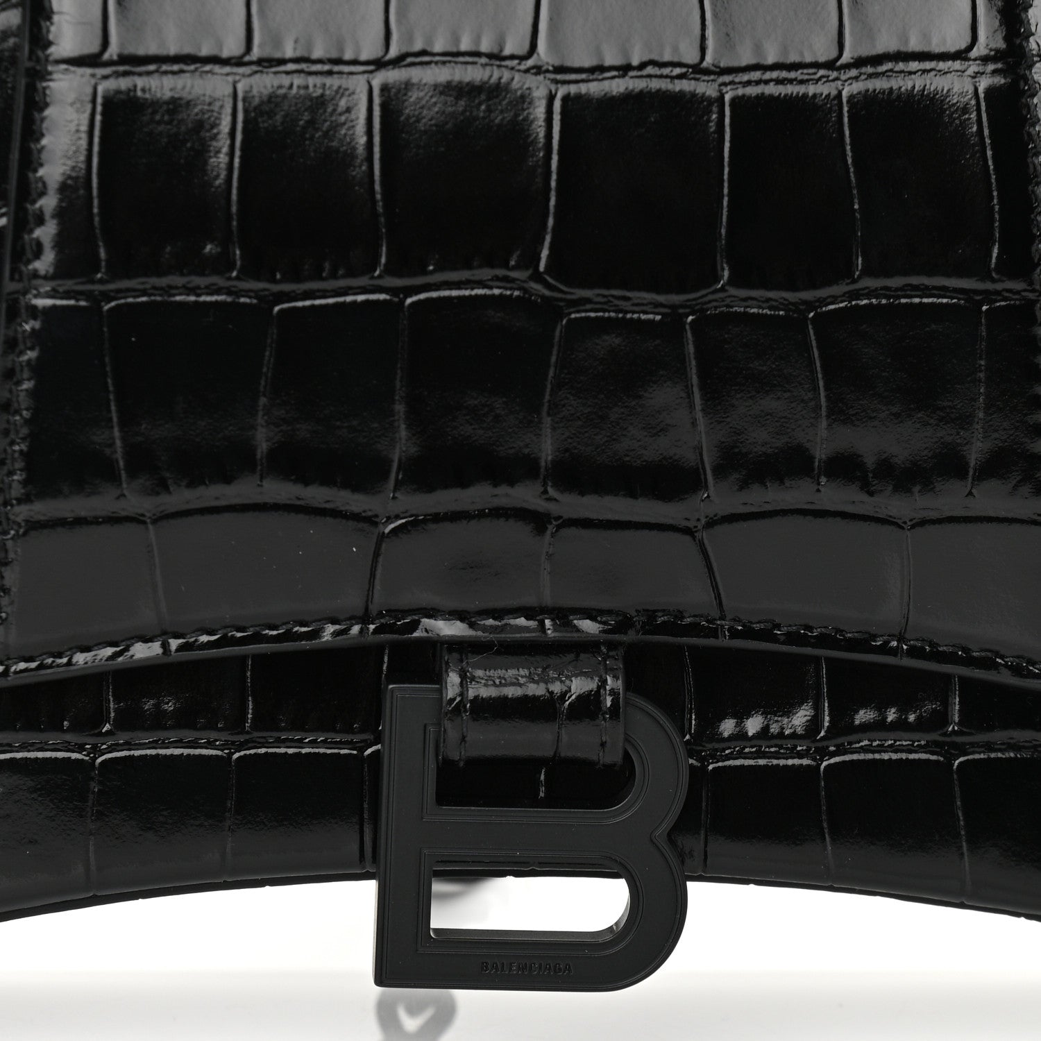 Balenciaga Shiny Calfskin Monochrome Crocodile Embossed Small Hourglass Evening Chain Bag Black 7 of 9